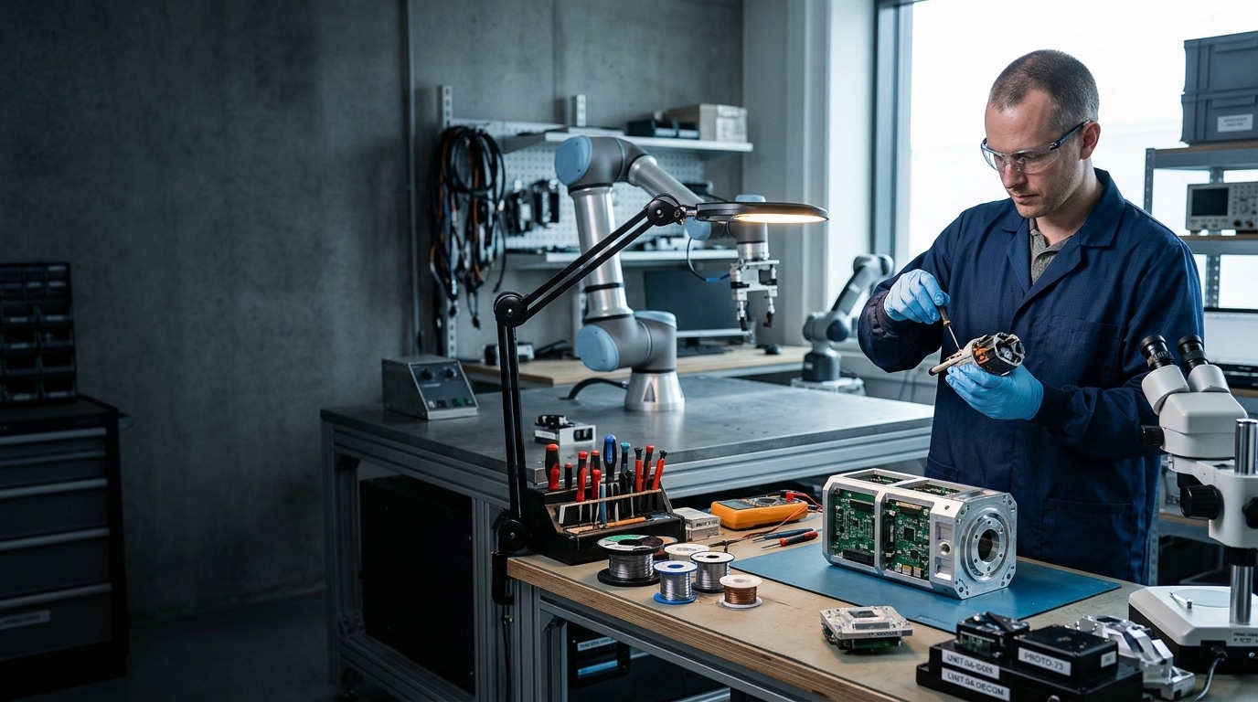Robotics components and prototype hardware prepared for secure destruction.