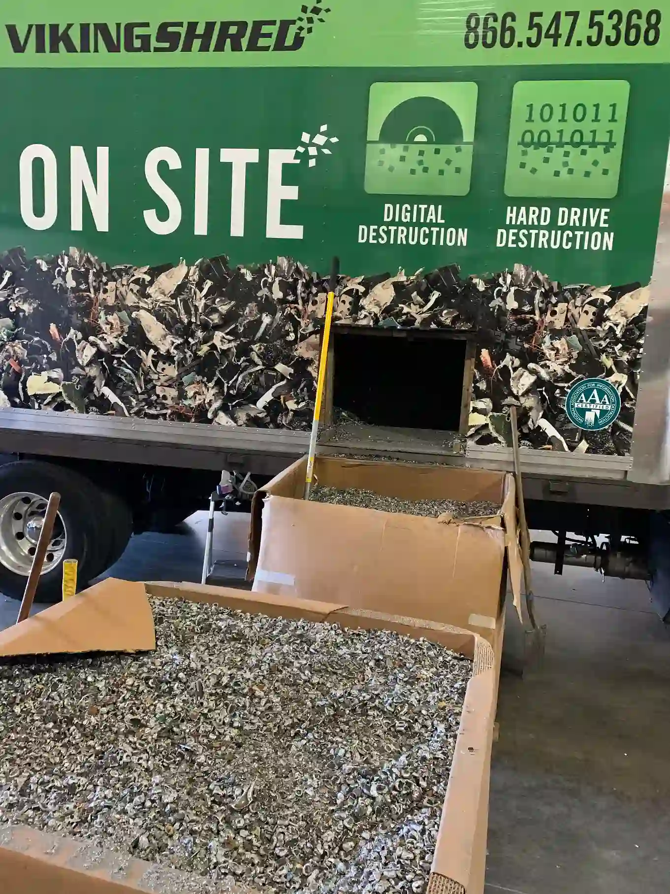 Viking Shred truck processing shredded material on-site